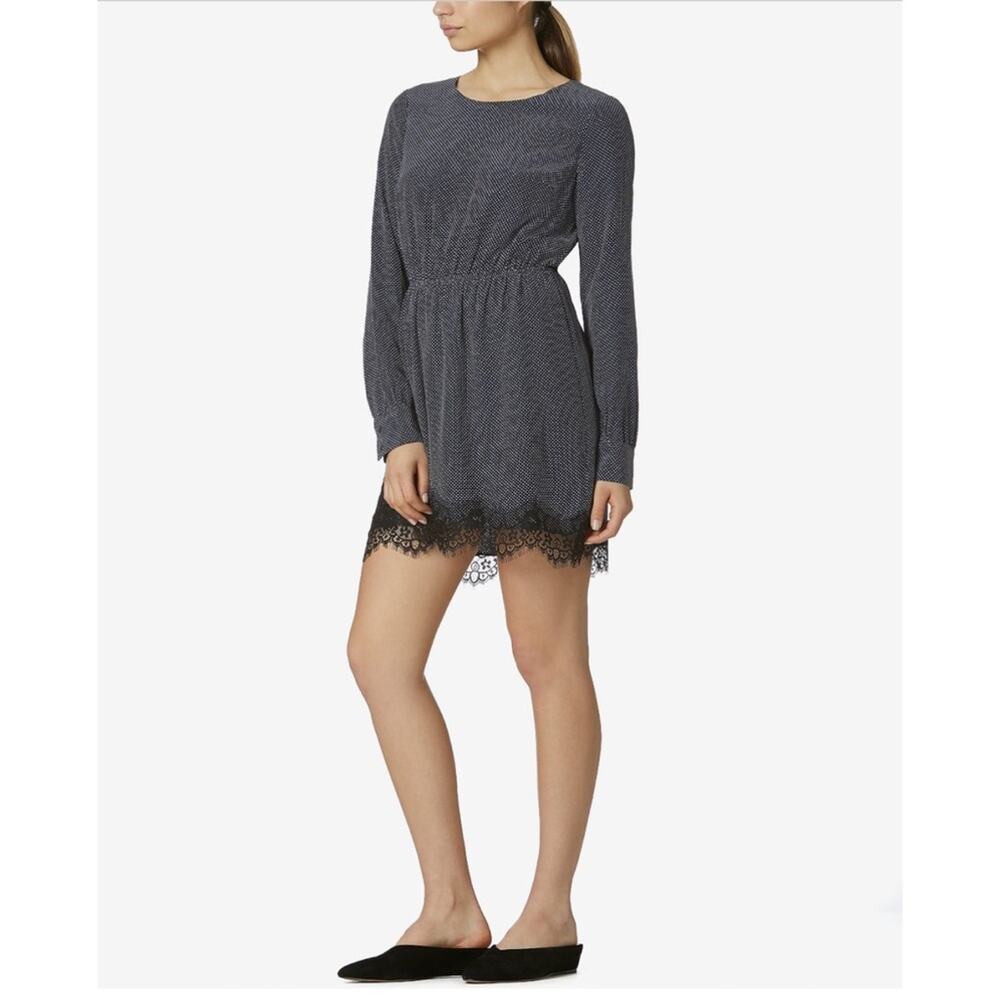 New Avec Les Filles Lace-Trim Printed Mini Dress in Navy/White Women's Size M